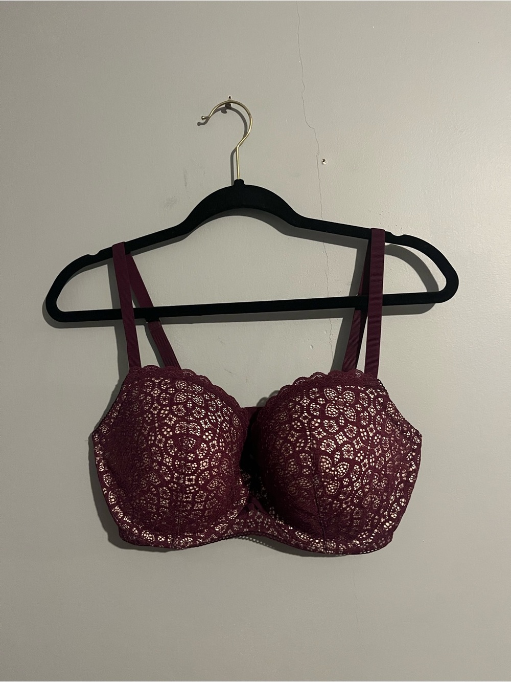 Victoria's Secret Burgundy Lace Underwire Bra dream angels lined Demi 36DDD